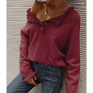 New BTFBM burgundy ruffled button long sleeve Sweater Top L